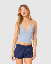 EDIKTED Womens Sharona lace trim tank top LIGHT-BLUE