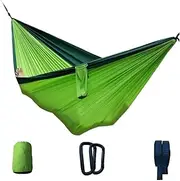 Double Camping Hammock with 2 Tree Straps, Lightweight Nylon Parachute Tree Hammock Tent, Portable Two Person Parachute Hammocks Swing for Outdoor Hiking Beach Backpacking (Pale Green & Deep Green)