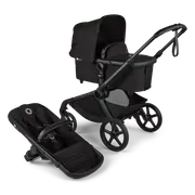 Bugaboo Kangaroo bassinet and seat pram Midnight black sun canopy, midnight black fabrics, black chassis