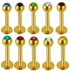 4/11X 16g Crystal Gold Steel Labret Ring Bar Monroe Lip Stud Ear Tragus Piercing