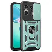 For Motorola Moto X50 Ultra 5G/ Edge 50 Ultra 5G Case with Slide Camera Lid PC+TPU Kickstand Phone Cover Green