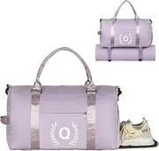 Gym Bag for Women, Personalized Duffle Bag with Shoe Compartment, Sports Bag for Yoga & Dance with Wet Pocket and Mat Strap., Violet, Q