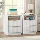 White Bedside Table Side Table 2 Drawers RGB LED Charging Station Cabinet