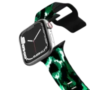 Apple Watch Series 1-3 (42mm) Impact Band WILD AT HEART, GREEN - Fun Chic Colorful Modern Abstract Watercolor Fine Art Animal Print Leopard Pattern Whimsical Emerald Jade Green Black White Jungle Design