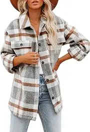 [Beaully] Women's 2024 Fall Clothes Plaid Shacket Jacket Long Sleeve Button Down Flannel Shirts Fashion Jacket