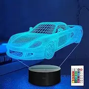 Car 3D Night Light, Lampeez LED Racing car Illusion Lamp with Remote Control & 16 Colors Changing & Dimmable Function,Creative Idea as Xmas Holiday Birthday Gifts for Child Friend