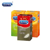 在飛比找Yahoo奇摩購物中心優惠-Durex 超薄裝衛生套12入+凸點裝12入+螺紋裝12入