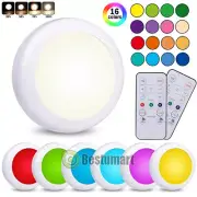 3/6Pcs Wireless RGB LED Puck Lights Remote Control Dimmable Under Cabinet Lights