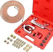 mxuteuk 25 ft 3/16inch Copper Coated Brake Line Kit(Includes 24 Fittings and 4 Unions) with Double & Single Flaring Tool Kit