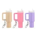 Mini Cup Keychain, 3Pcs Lip Balm Tumbler Key Chains, Light Brown, Purple, Pink