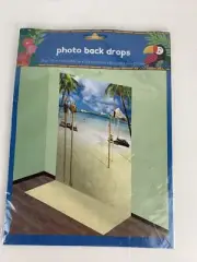 2 pc Photo Back Drop 72" x 50" New Beach Sand Scene Palm Trees NIP