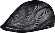 KJIASDFE Winter Hats,Men's Beret Soft Flat Cap Sheepskin Leather Black Newsboy Golf Hats Keep Warm Fashion 54-62cm