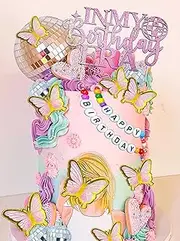 LaVenty Singer Birthday Cake Decoration Set - Pink, 17 Pieces, Includes Cake Toppers, Banner, Disco Balls & Butterflies - Perfect for Birthday Parties