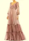 Mac Duggal Mocha Mauve Long Sleeve Satin & Chiffon Tiered Gown Size 16 $598 NWT