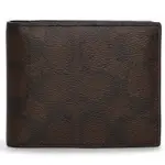 【COACH】CA001 QBMAA 3-IN-1 LEATHER WALLET PVC皮革 短夾 卡包 (咖啡X卡其)