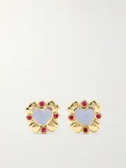 [Mason and Books] Mason and Books - Blooming Love 14-karat Gold, Chalcedony And Ruby Earrings - One size One size Gold