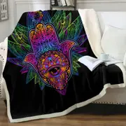 Retro Colorful Hamsa Hand Throw Blanket