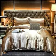 Quilt Cover Imitation Silk Quilt Duvet Cover 100% Satin Bedding Set Pillowcase Bed Linen Comforter Luxury Home King Queen Twin Pure Color Bed Quilt Cover (Color : Gold, Size : 210x210CM)