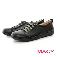 在飛比找momo購物網優惠-【MAGY】舒適真皮免綁帶休閒平底鞋(黑色)
