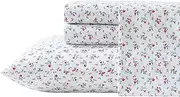 [Laura Ashley] Queen Sheet Set, Super Soft Cotton Percale Bedding Set with Matching Shams, Oeko-Tex Certified (Aylesmore Ditsy Red, Queen)