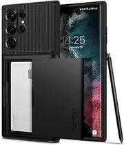 SPIGEN Slim Armor CS Case Designed for Samsung Galaxy S22 Ultra (2022) Card Slider Holder Cover - Black