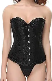 [SHEKINI] Women's Bustier Lace Up Waist Cincher Satin Corset with Thong String Underbust Corset Crop Top Body Shaper Tummy Control Corset Top Plus Size, black, 3X-Large