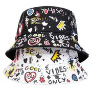 Smiling Crown Graffiti Print Bucket Hat Unisex Sunscreen Cap