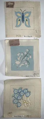 Trio 7”Orchid Butterfly Bouquet Hand Painted Needlepoint Canvas Shariane Design