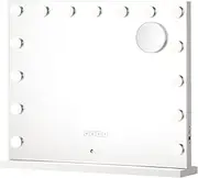 OIKITURE Hollywood Makeup Mirror with Lights, 10x Magnifying Mirror, Bluetooth Speaker & 15 LED Bulbs, Touch Control, Intelligent Brightness, Freestanding/Wall-Mounted, 59x48x12CM