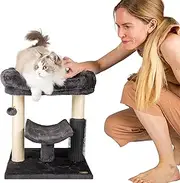 AUSSIE FURBABY Cat Tree Cat Scratching Tower - Includes Scratching Posts & Cozy Cat Bed Platform - Stylish Tree Tower Cat Condo for Cats or Kitten with Self Grooming Cat Brush Cat Toys