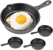 4 Pack Mini Cast Iron Skillet, 4" Small Frying Pans with Double Drip Spout, Anti Rust Non Stick Egg Frying Skillet for Stove, Black Cast Iron Grill Pan for Indoor and Outdoor