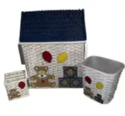New Wicker Baby Nursery Child ABC Lined Hamper, Waste Basket, Tissue Cover Set