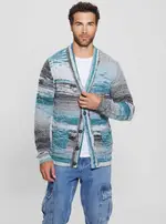 GUESS Blue Edoardo Space Dye Knit Cardigan Size: Small, Polyester