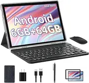 Tablet, 10 inch Android 14 Tablets with Keyboard, 6GB RAM 64GB ROM 1TB Expand, 1280x800 Touch Screen, Quad-Core Processor, 6000mAh Battery, Dual Camera, WiFi 5,Bluetooth 5.0