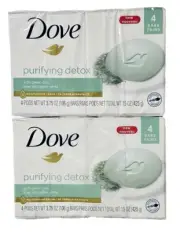 2 Packs Dove Purifying Detox With Green Clay ¼ Moisturizing Cream 8 Bars Total