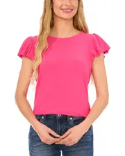 CeCe Cap Bubble Sleeve Tee with Bow Tie Back