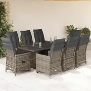 9 Piece Garden Bistro Set with Cushions Grey Poly Rattan,Outdoor Furniture Sets-3276900