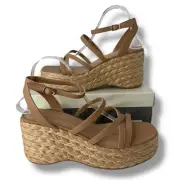 NEW Sun + Stone Brown Strappy Espadrille Wedges Size 9.5 Platform Wedges Boho