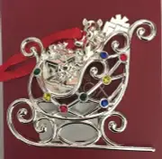 Lenox Sparkle and Scroll Sleigh Tree Ornament Silver Plated Multicolor Crystals