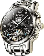 [OLEVS] Men Automatic Watch Skeleton 5 Hands Mechanical Classic Luxury Multi Calendar Stainless Steel Waterproof Wrist Watch for Men