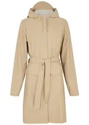 Rains Belted Hooded Rubberised Jacket - Sand - XS XS