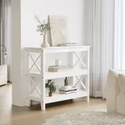 Oikiture 3-Tier Console Table X-Design Wood Sofa Table Hall Side Entry White
