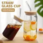 350/550ML Drinking Glasses with Bamboo Lids and Glass Straw Can Shaped Cups