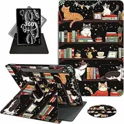 [ACWDMKH] Case for Samsung Galaxy Tab S9 FE 5G 10.9 Inch/Galaxy Tab S9 11 Inch 2023,360 Degree Rotating Swivel PU Leather Stand Slim Flip Folio Cover with Auto Wake/Sleep,Bookshelf Cute Cat