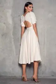 BNWT Elle Zeitoune Edith Midi Dress In Champagne AU8 - RRP Over $300