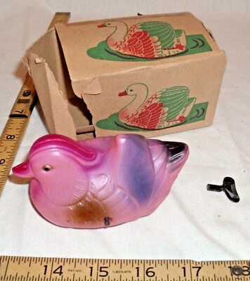 OCCUPIED JAPAN CELLULOID DUCK CLOCKWORK TIN WIND UP TOY WORKS BOXED