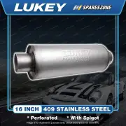Lukey 4" Round 16" C/C 3" 409 Unpolished SS Muffler Glass Packed - Straight Thru