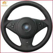 Black Genuine Leather Car Steering Wheel Cover for BMW E60 530i E63 E64 635D Accessories Red Thread