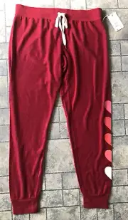 NWT New Pj Salvage Raspberry Red Jogger Pants Size M Hearts Rayon Polyester Elas