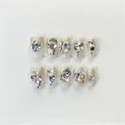 Hand-Pressed Coffin Nails Mid-Length Decorative Design Full Coverage Winter Manicure Wearable Manicure